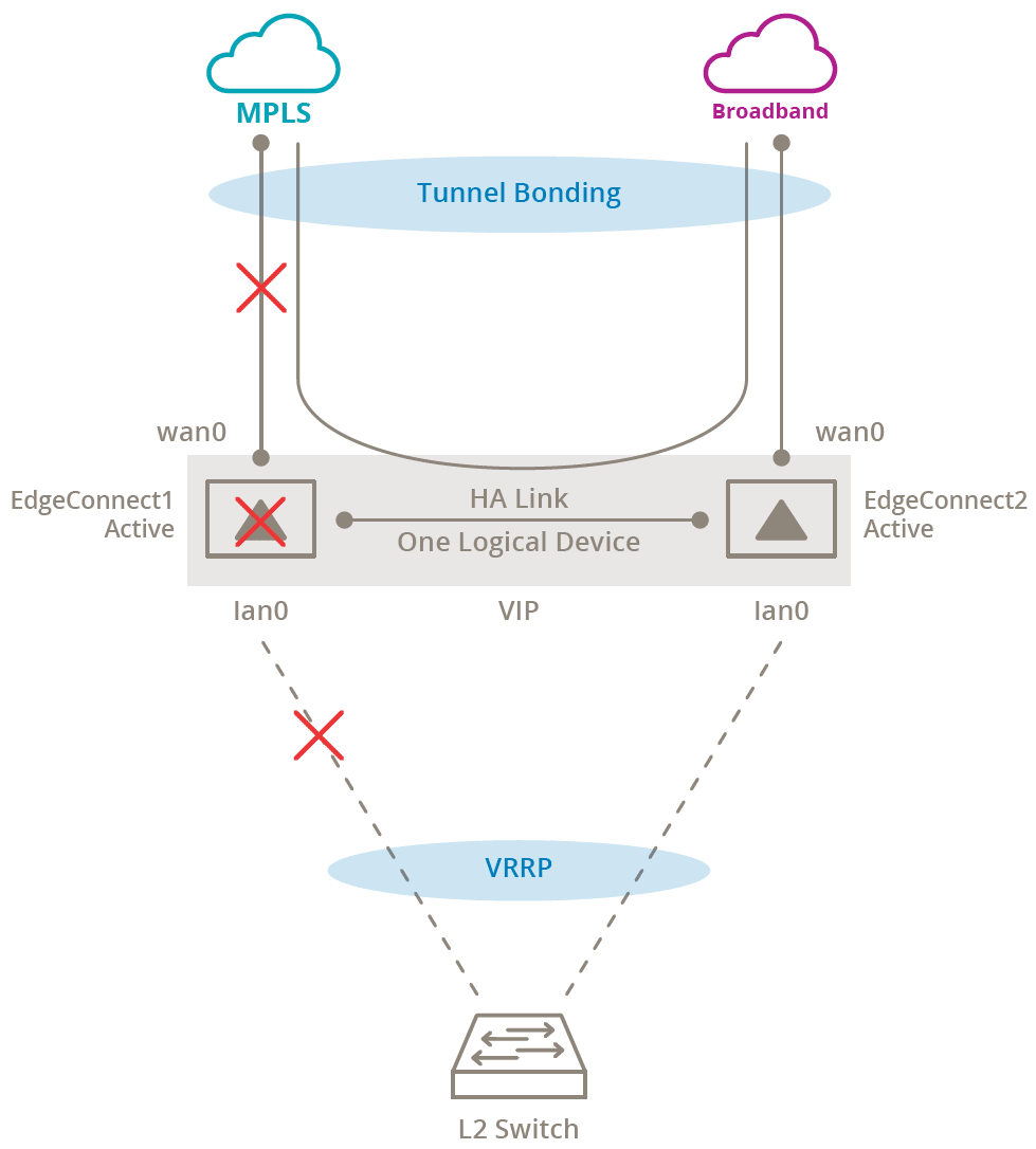 Figure 5: High Availability cluster creates a single logical system with two EdgeConnect platforms